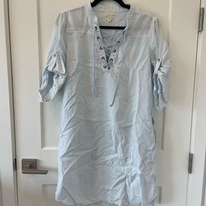 Cloth And Stone Blue Chambray Lace Up Dress with Pockets